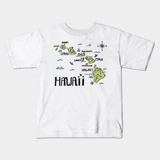 Hawaii Illustrated Map Color Kids T-Shirt